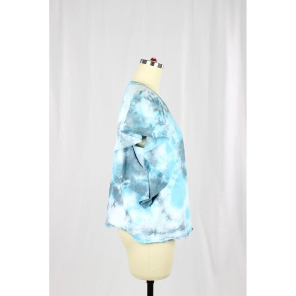 MICHAEL STARS Ariana Blue Tie Dye Cotton Terry Ruffled Sweatshirt Top, Size S - Picture 5 of 13